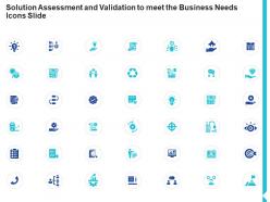 Solution assessment and validation to meet the business needs icons slide solution