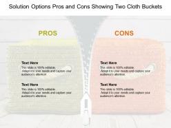 Solution options pros and cons showing two cloth buckets
