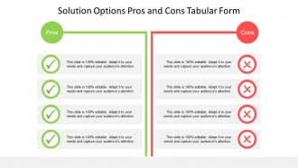 Solution options pros and cons tabular form