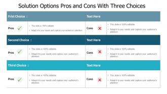 Solution options pros and cons with three choices