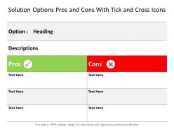 Solution options pros and cons with tick and cross icons