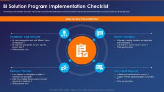 Solution Program Implementation Checklist Business Intelligence Transformation Toolkit