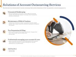 Solutions of account outsourcing services specific ppt powerpoint presentation design