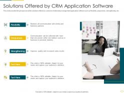 Solutions offered by crm application software crm software analytics investor funding elevator ppt slides