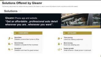Solutions offered by gleamr investor funding elevator pitch deck