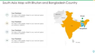 South asia map with bhutan and bangladesh country