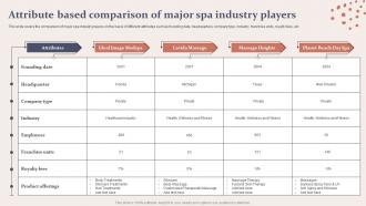 Spa Business Plan Attribute Based Comparison Of Major Spa Industry BP SS