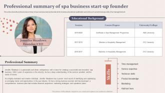 Spa Business Plan Professional Summary Of Spa Business Start BP SS