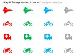 Space shuttle bicycle ambulance motorcycle ppt icons graphics