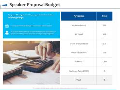 Speaker proposal budget accommodations ppt powerpoint presentation visual aids