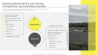 Sponsorship Levels For Car Racing Competition Sponsorship Proposal