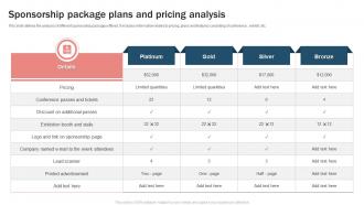 Sponsorship Package Plans And Pricing Analysis
