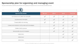 Sponsorship Plan For Organizing And Managing Event