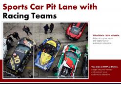 Sports car pit lane with racing teams