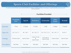 Sports club facilities and offerings timings m1876 ppt powerpoint presentation icon diagrams