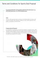 Sports Club Proposal For Terms And Conditions One Pager Sample Example Document
