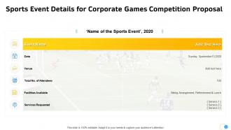 Sports event details for corporate games competition proposal ppt slides portrait