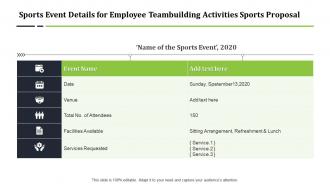 Sports event details for employee teambuilding activities sports proposal