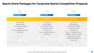 Sports event packages for corporate games competition proposal ppt styles deck