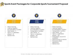 Sports event packages for corporate sports tournament proposal ppt summary