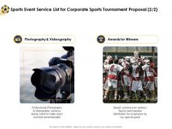 Sports event service list for corporate sports tournament proposal ppt portfolio