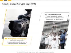 Sports event service list ppt powerpoint presentation portfolio icons