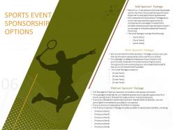 Sports event sponsorship options ppt powerpoint presentation portfolio designs