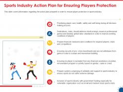 Sports industry action plan for ensuring players protection ppt presentation layouts