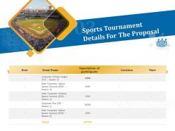 Sports tournament details for the proposal ppt powerpoint presentation samples