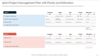 Sprint Project Management Plan With Priority And Estimation
