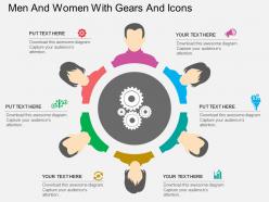 Sq men and women with gears and icons flat powerpoint design
