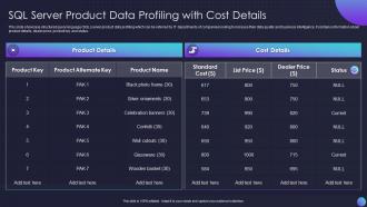 SQL Server Product Data Profiling With Cost Details