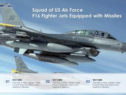 Squad of us air force f16 fighter jets equipped with missiles