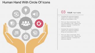 Sr human hand with circle of icons flat powerpoint design