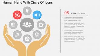 Sr human hand with circle of icons flat powerpoint design