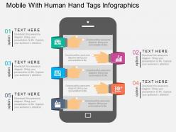 Sr mobile with human hand tags infographics flat powerpoint design