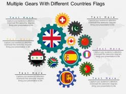 Ss multiple gears with different countries flags flat powerpoint design