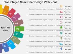 St nine staged semi gear design with icons flat powerpoint design