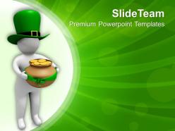 St patricks day date 3d man carrying pot of gold coins templates ppt backgrounds for slides