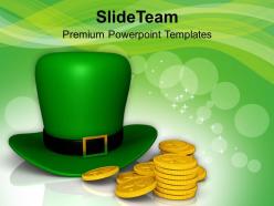 St patricks day date green hat and gold coins of templates ppt backgrounds for slides