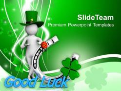 St patricks day date green hat man with good luck symbol templates ppt backgrounds for slides