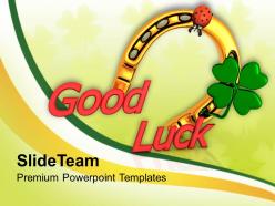 St patricks day decorations horseshoe and lady bug with good luck templates ppt backgrounds for slides