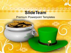 St patricks day decorations with hat and gold coins templates ppt backgrounds for slides