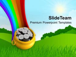 St patricks day festival rainbow and pot full of coins wealth templates ppt backgrounds for slides