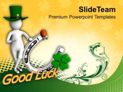 St patricks day green man showing good luck symbol templates ppt backgrounds for slides