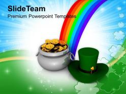 St patricks day irish hat and pot of gold coins templates ppt backgrounds for slides