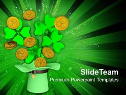 St patricks day long hat and coines shower ireland templates ppt backgrounds for slides