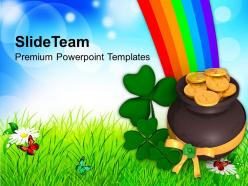 St patricks day lucky symbol under rainbow templates ppt backgrounds for slides