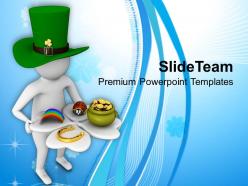 St patricks day man holding clover leaf with lucky symbol templates ppt backgrounds for slides