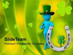 St patricks day man with green hat and clover leaf templates ppt backgrounds for slides